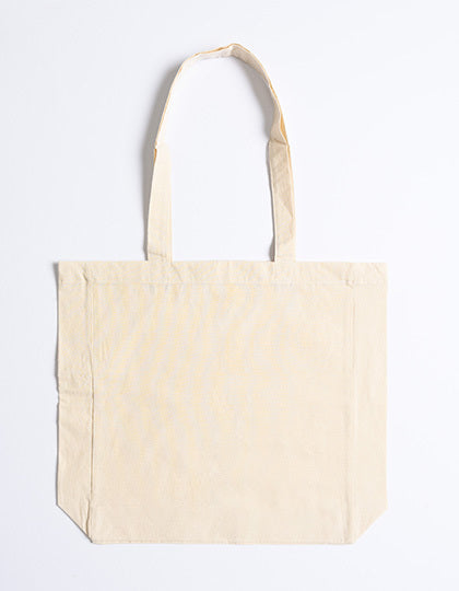 Cotton bag with sidefold, long handles